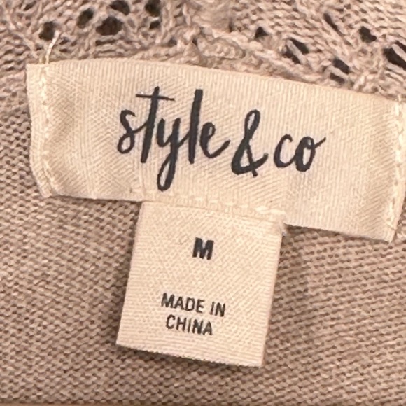 Style & Co Womens Size Medium Pullover Cowl Neck Fringe Knit Sweater Beige - Picture 5 of 7